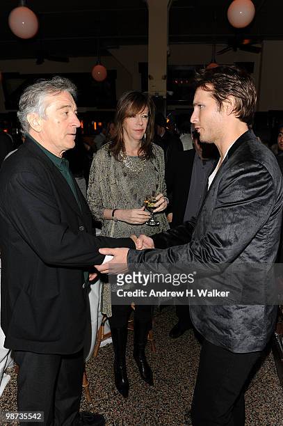 Tribeca Film Festival co-founder, Robert De Niro, Tribeca Film Festival co-founder Jane Rosenthal and actor Peter Facinelli attend the CHANEL Tribeca...