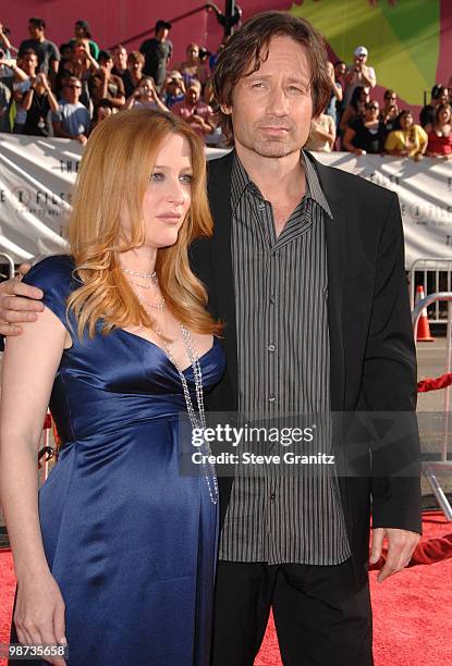 Gillian Anderson and David Duchovny at the Mann's Grauman Chinese Theatre on July 23, 2008 in Hollywood, California.