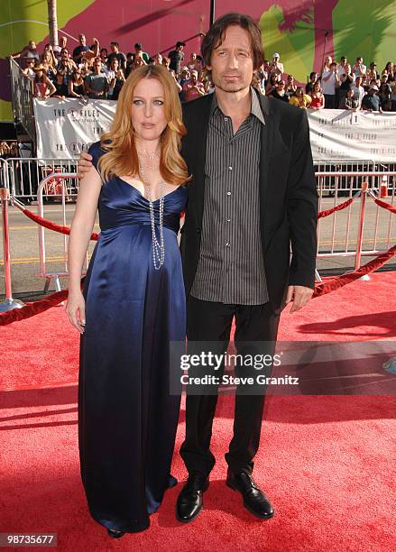 Gillian Anderson and David Duchovny at the Mann's Grauman Chinese Theatre on July 23, 2008 in Hollywood, California.