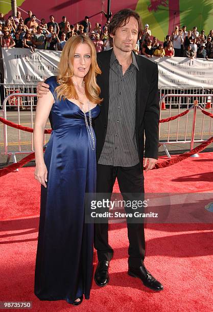 Gillian Anderson and David Duchovny at the Mann's Grauman Chinese Theatre on July 23, 2008 in Hollywood, California.