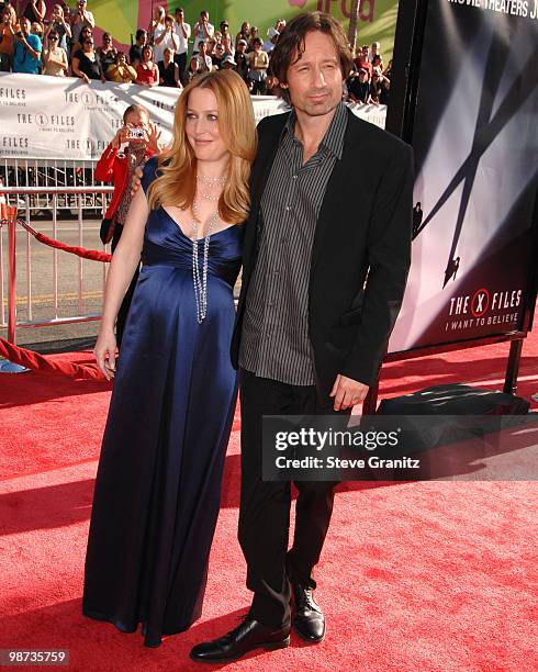 Gillian Anderson and David Duchovny at the Mann's Grauman Chinese Theatre on July 23, 2008 in Hollywood, California.