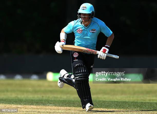 David Warner of Winnipeg Hawks runs during a Global T20 Canada match against Montreal Tigers at Maple Leaf Cricket Club on June 29, 2018 in King...