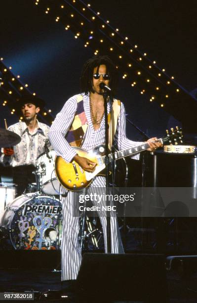 Pictured: Musical guest Lenny Kravitz performs on June 18, 1990 --