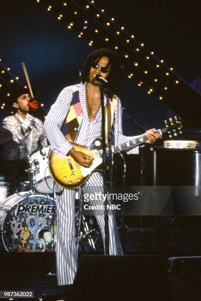 Pictured: Musical guest Lenny Kravitz performs on June 18, 1990 --