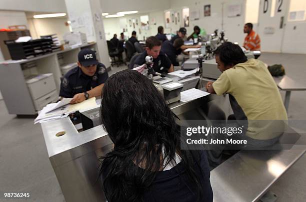 Undocumented Mexican immigrants are in-processed at the Immigration and Customs Enforcement , center on April 28, 2010 in Phoenix, Arizona. Across...