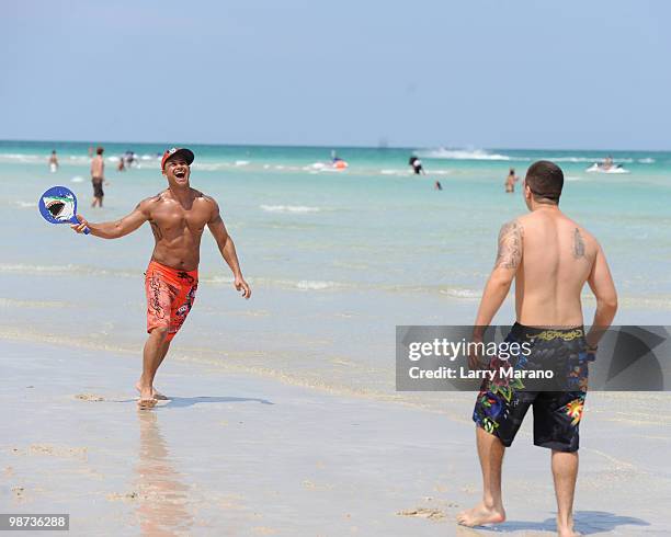 Vinny Guadagnio and Pauly D Delvecchio of the Jersey Shore are seen on April 28, 2010 in Miami Beach, Florida.