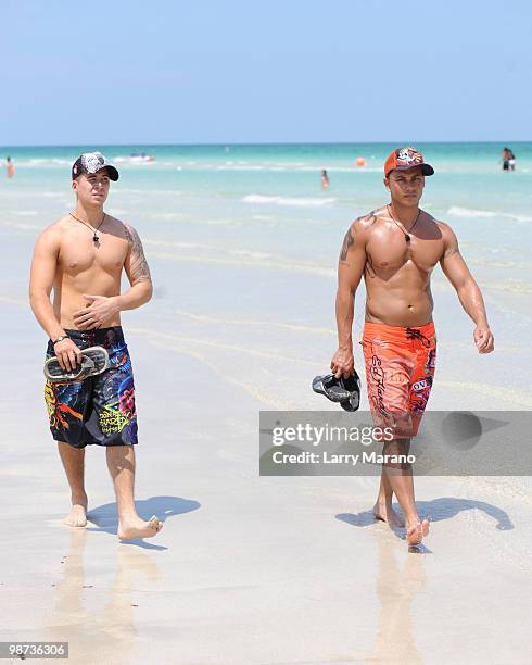 Vinny Guadagnio and Pauly D Delvecchio of the Jersey Shore are seen on April 28, 2010 in Miami Beach, Florida.