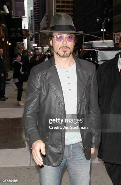 Robert Downey Jr. Visits ''Late Show With David Letterman'' at the Ed Sullivan Theater on April 28, 2010 in New York City.