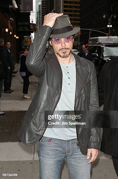 Robert Downey Jr. Visits ''Late Show With David Letterman'' at the Ed Sullivan Theater on April 28, 2010 in New York City.