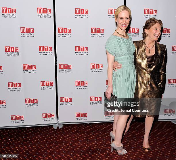 Actors Sarah Paulson and Linda Lavin attend the afterparty for the opening of "Collected Stories" at the Planet Hollywood Times Square on April 28,...