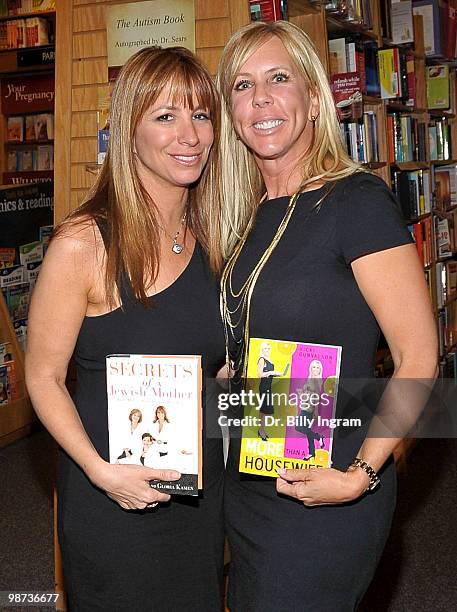 Exclusive Coverage*** Jill Zarin and Vicki Gunvalson pose at their joint book signing at Borders Books And Music on April 28, 2010 in Costa Mesa,...