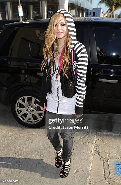 Singer Avril Lavigne arrives at Siren Studios on April 28, 2010 in Los Angeles, California.