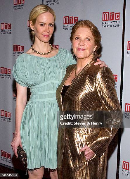 Actors Sarah Paulson and Linda Lavin attend the opening night of "Collected Stories" at the Planet Hollywood Times Square on April 28, 2010 in New...