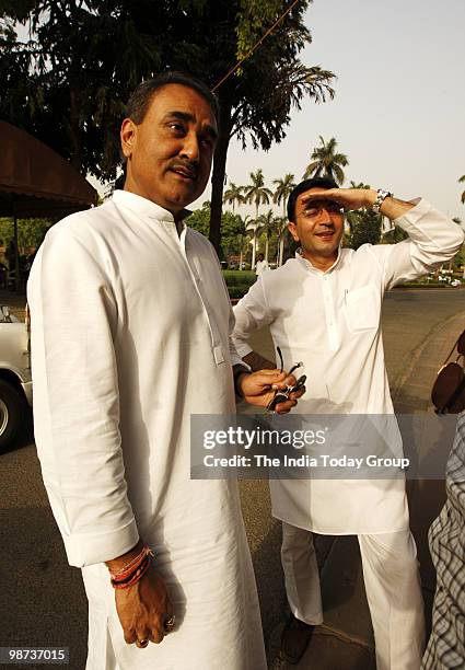 Union Civil Aviation Minister Praful Patel and Congress MP Jitin Prasada at Parliament on Wednesday, April 28, 2010.