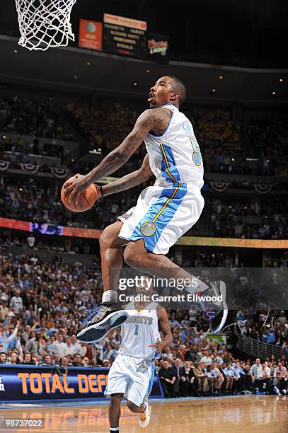 Smith of the Denver Nuggets goes to the basket against the Utah Jazz in Game Five of the Western Conference Quarterfinals during the 2010 NBA...