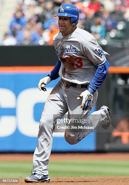 Casey Blake of the Los Angeles Dodgers runs the bases against the New York Mets on April 28, 2010 at Citi Field in the Flushing neighborhood of the...