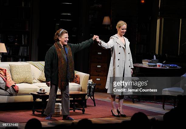Actors Linda Lavin and Sarah Paulson take a bow during curtain call on the opening night of the Broadway play "Collected Stories" at the Samuel J....