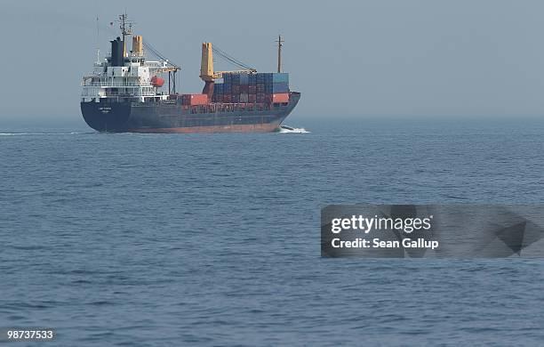 The Panama-registered "East Castle" container ship travels in the North Sea on April 28, 2010 near Norddeich, Germany. The North Sea is among the...