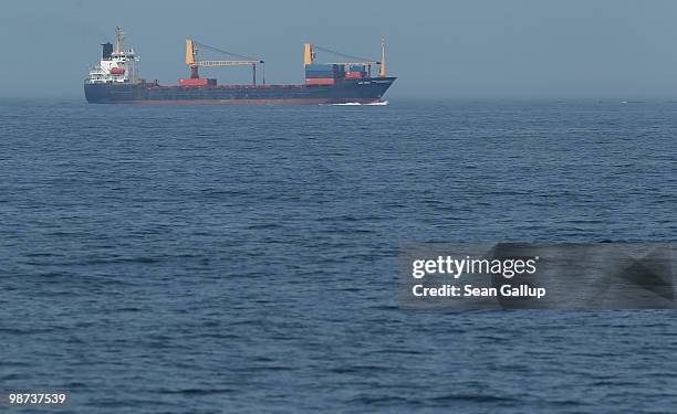 The Panama-registered "East Castle" container ship travels in the North Sea on April 28, 2010 near Norddeich, Germany. The North Sea is among the...