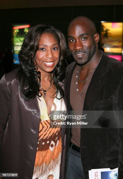 Actors Dawnn Lewis and David St. Louis pose during the arrivals for the opening night performance of "Alfred Hitchcock's The 39 Steps" at the Center...