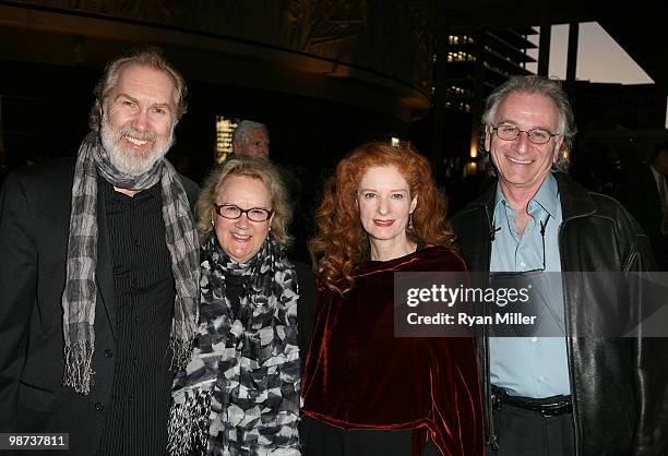 Actors Harry Groener, Dawn Didawick and Lisa Pelikan pose with Simon Levy during the arrivals for the opening night performance of "Alfred...