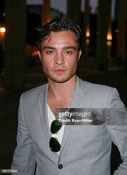 Actor Ed Westwick poses during the arrivals for the opening night performance of "Alfred Hitchcock's The 39 Steps" at the Center Theatre...