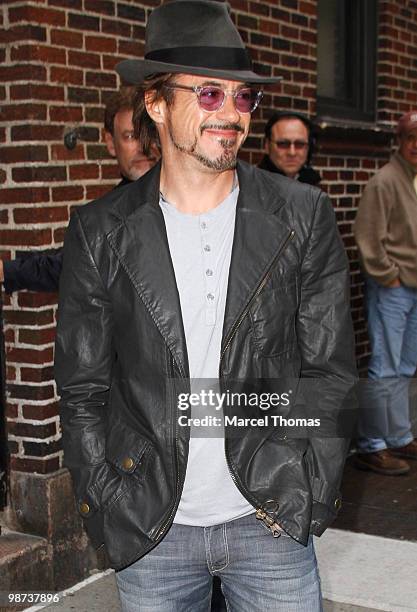 Robert Downey Jr visits the "Late Show With David Letterman" at the Ed Sullivan Theater on April 28, 2010 in New York City.