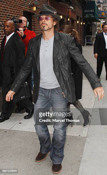 Robert Downey Jr visits the "Late Show With David Letterman" at the Ed Sullivan Theater on April 28, 2010 in New York City.