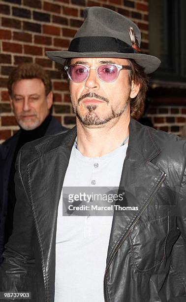 Robert Downey Jr visits the "Late Show With David Letterman" at the Ed Sullivan Theater on April 28, 2010 in New York City.