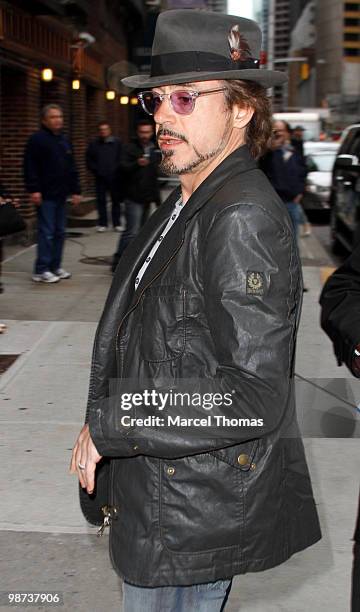 Robert Downey Jr visits the "Late Show With David Letterman" at the Ed Sullivan Theater on April 28, 2010 in New York City.