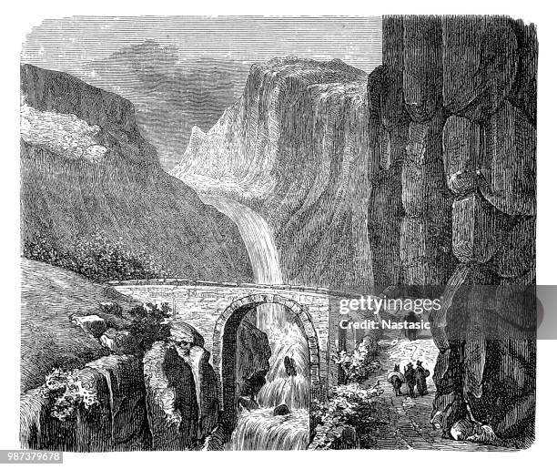 illustrazioni stock, clip art, cartoni animati e icone di tendenza di ponte del diavolo - canton uri
