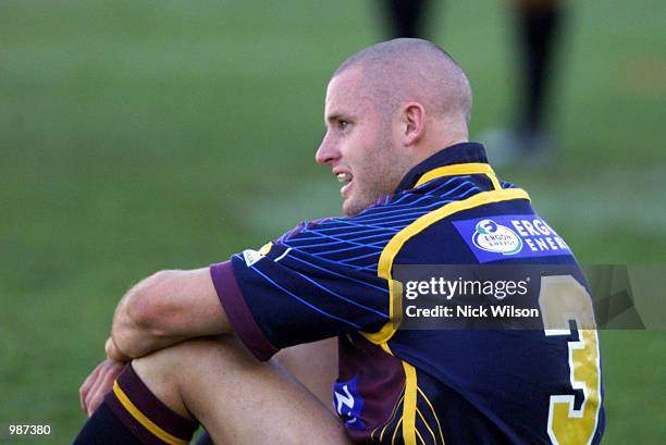 Chris Walker for the Broncos watches the Video Ref disallow his last mintue try during the NRL match today between the Canberra Raiders and the...