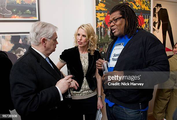 Lord Norman Lamont, Serena Morton and Raye Cosbert attend the opening of new art gallery - Morton Metropolis on February 10, 2010 in London, England....