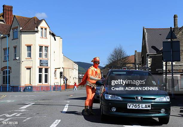 Captain Beany, leader of the New Millennium Bean Party, campaigns in Port Talbot, Wales, on April 16, 2010. Captain Beany, a lurid orange baked bean...