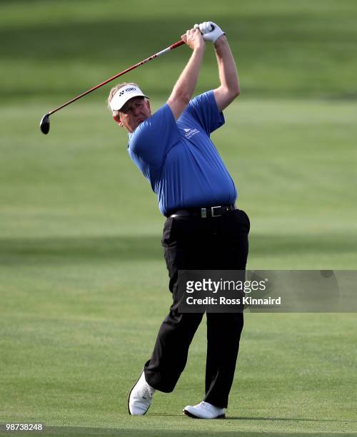 Colin Montgomerie of Scotland on the par five 13th hole during the first round of the Open de Espana at the Real Club de Golf de Seville on April 29,...
