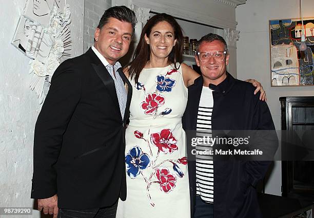 Alex Zabotto-Bentley , Jackie Frank and Jayson Brunsdon pose during the Marie Claire 15 Years Of Fashion Week Art Exhibition and Cocktail Party at...