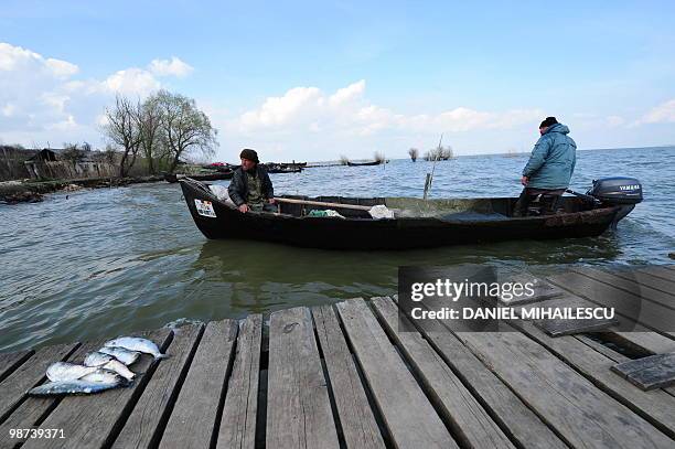 Isabelle WESSELINGH Lipovan fishermen dock their boat on lake Razelm in Sarichioi village, 250kms east of Bucharest, on April 3, 2010. The Lipovans...