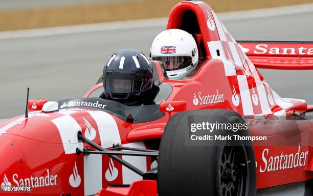 Damon Hill the President of the BRDC takes HRH Prince Andrew, the Duke of York for a few laps in a specially adapted two seater car during the launch...