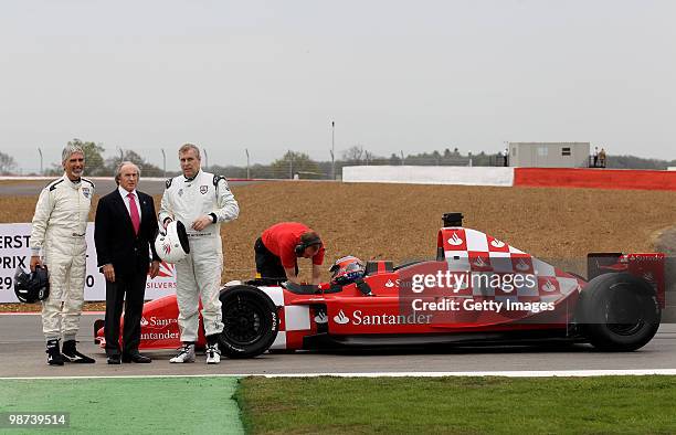 Damon Hill the President of the BRDC, Sir Jackie Stewart and HRH Prince Andrew, the Duke of York pose during the launch of the new Grand Prix circuit...