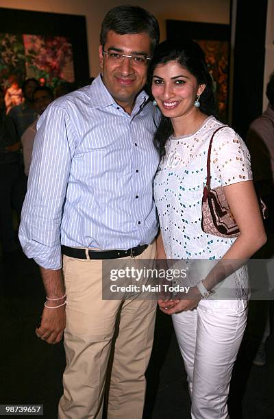 Bird Group Executive director Ankur Bhatia with his wife Smriti at the opening of artist Blanca Dixit-Peralta's show "Soul Migrationns II--Moments In...