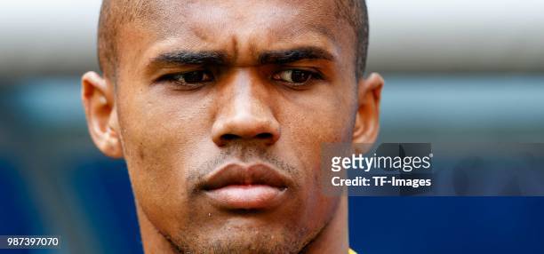 Douglas Costa of Brazil looks on prior to the 2018 FIFA World Cup Russia group E match between Brazil and Costa Rica at Saint Petersburg Stadium on...