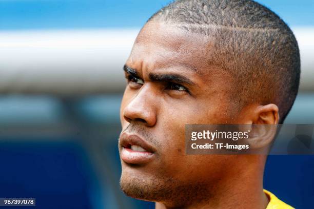 Douglas Costa of Brazil looks on prior to the 2018 FIFA World Cup Russia group E match between Brazil and Costa Rica at Saint Petersburg Stadium on...