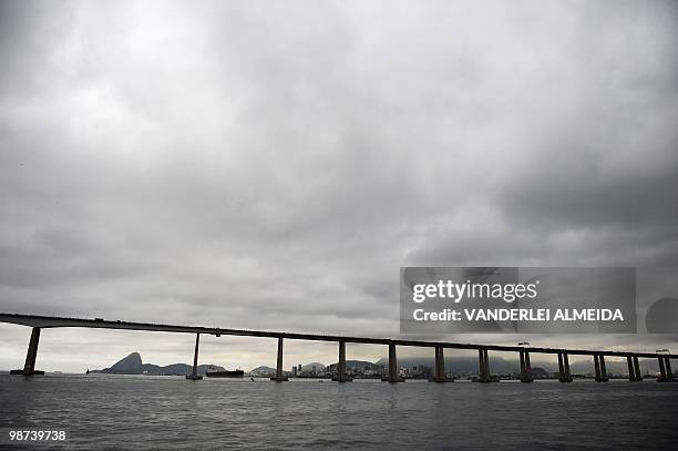 General view of the Niteroi Bridge over Guanaba Bay shows very few cars circulating where normally could be seen thousands in Rio de Janeiro, Brazil...