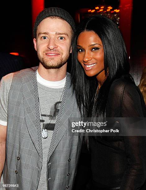 Singers Justin Timberlake and Ciara attend Timbaland's birthday party held at Drai's Hollywood on April 28, 2010 in Hollywood, California.