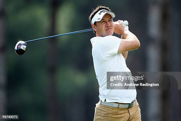 Ally Mellor of England hits his tee-shot on the ninth hole during the first round of the Turkish Airlines Challenge hosted by Carya Golf Club on...