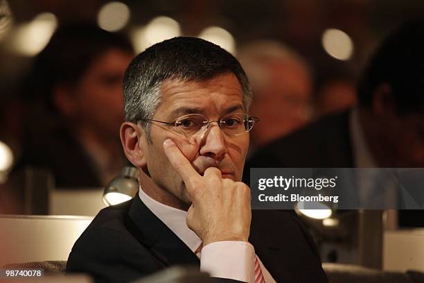 Herbert Hainer, chief executive officer of Adidas AG, pauses at the Lufthansa AG annual shareholders' meeting in Berlin, Germany, on Thursday, April...