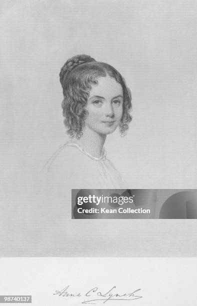 An engraved portrait of American poet, writer and teacher Anne Charlotte Lynch Botta , circa 1847.