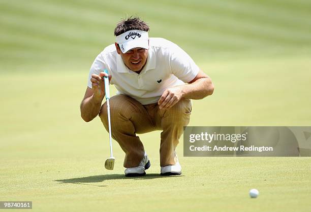 Ally Mellor of England lines up a putt on the 18th hole during the first round of the Turkish Airlines Challenge hosted by Carya Golf Club on April...