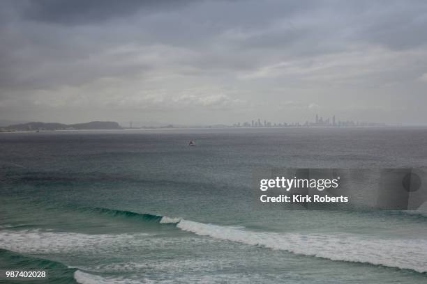 gold coast skyline from kirra lookout - gold coast skyline stock pictures, royalty-free photos & images