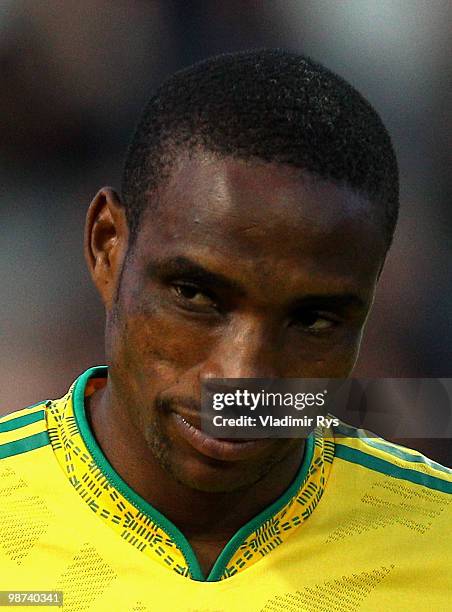 Surprise Moriri of South Africa is pictured ahead the international friendly match between South Africa and Jamaica at Bieberer Berg Stadium on April...